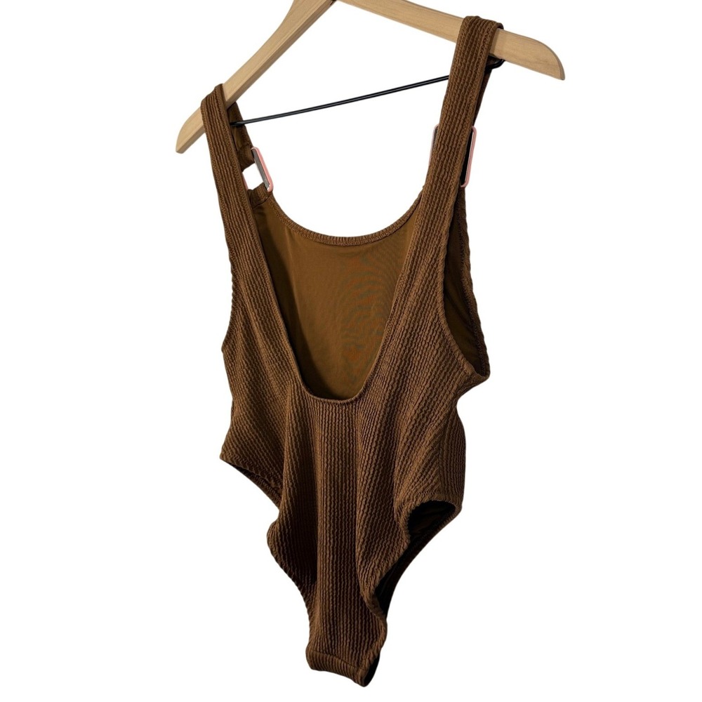 Aerie Real Good One Piece Cheekiest Swimsuit Brown Textured Peach Ring Size M - Picture 5 of 7
